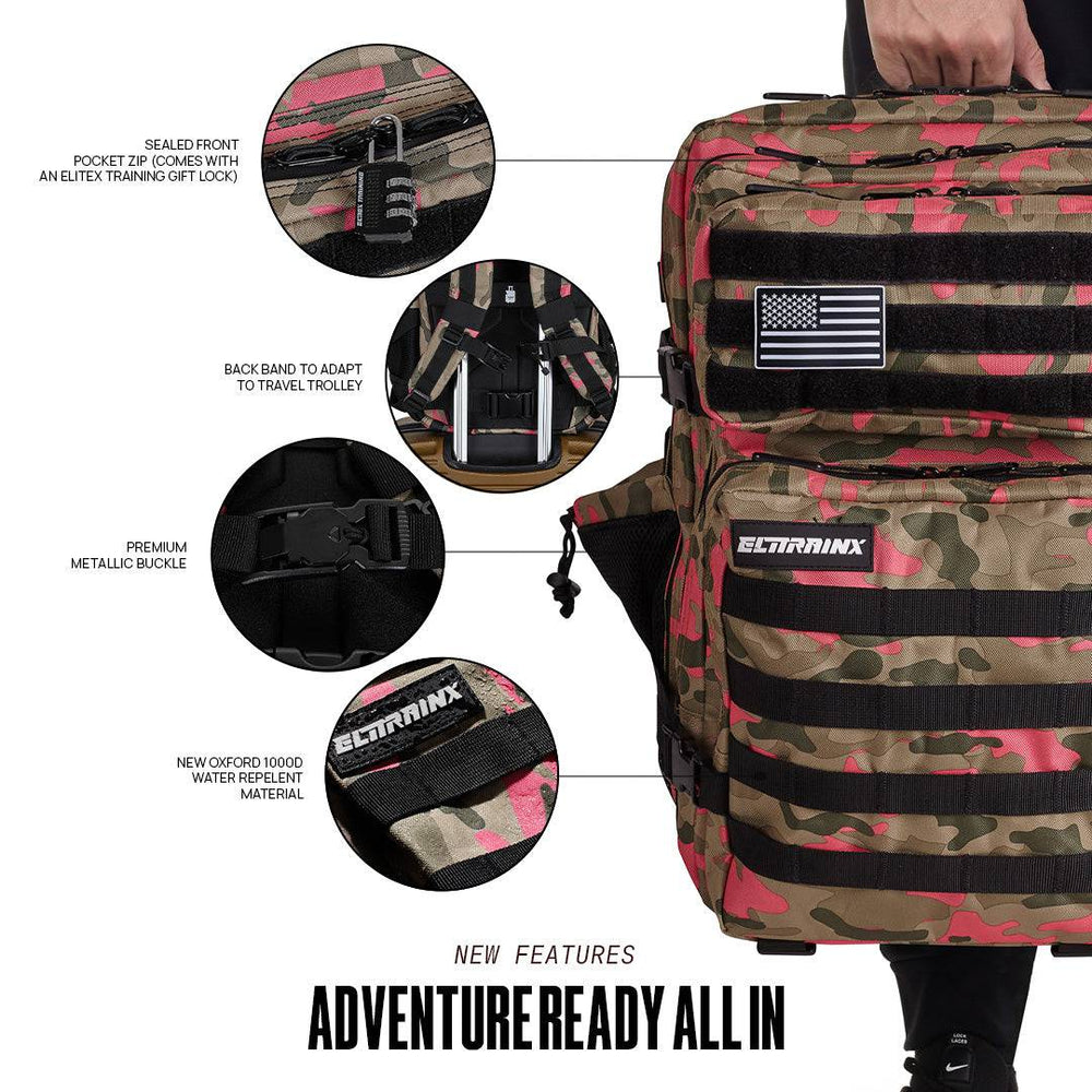 Mochila Táctica 45L con compartimento para comida Rosa Camuflaje - Elitex Training