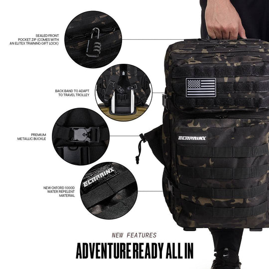 Mochila Táctica V1 45L All In Negro Camuflaje - Elitex Training