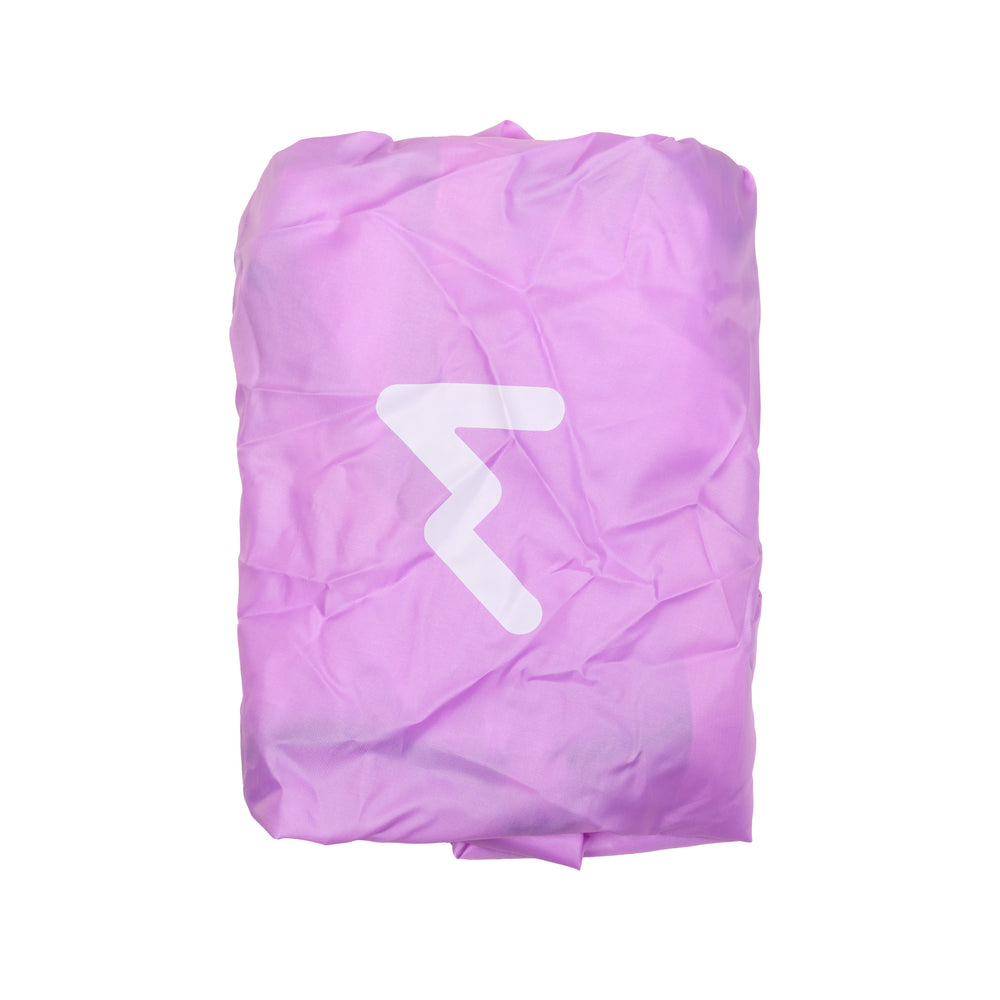 Lavender rain cover folded into its pocket.