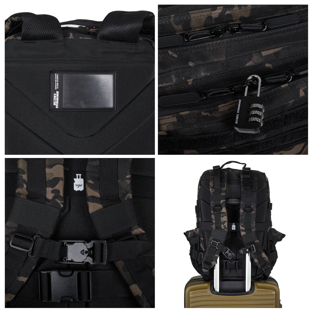 Mochila Táctica 45L con compartimento para comida Negro Camuflaje - Elitex Training