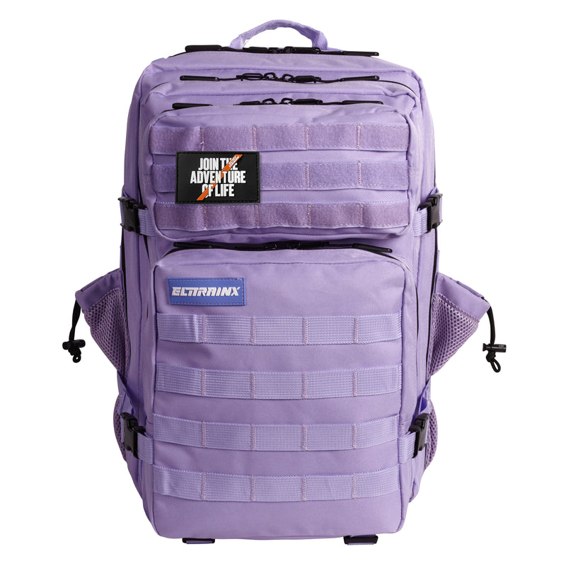 Mochila V1 de 45 L en color Lavanda, vista frontal.