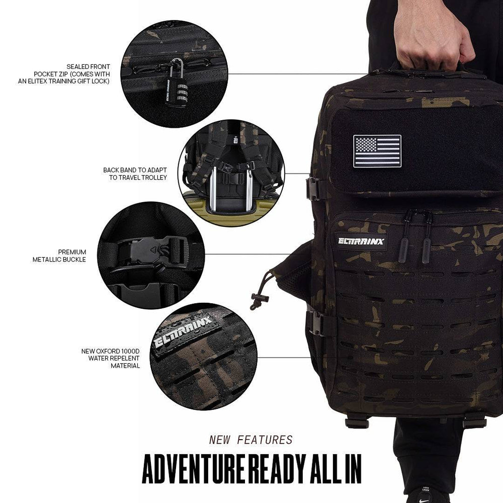 Mochila Táctica V2 45L All In Negro Camuflaje - Elitex Training