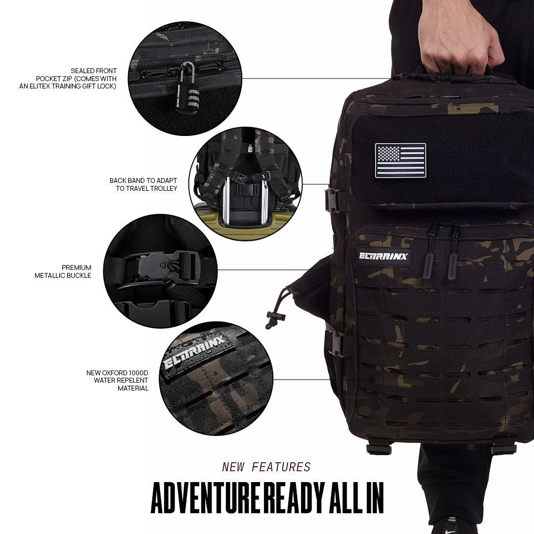 Mochila Táctica V2 45L All In Negro Camuflaje - Elitex Training