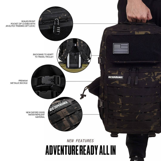 Mochila Táctica V2 45L All In Negro Camuflaje - Elitex Training