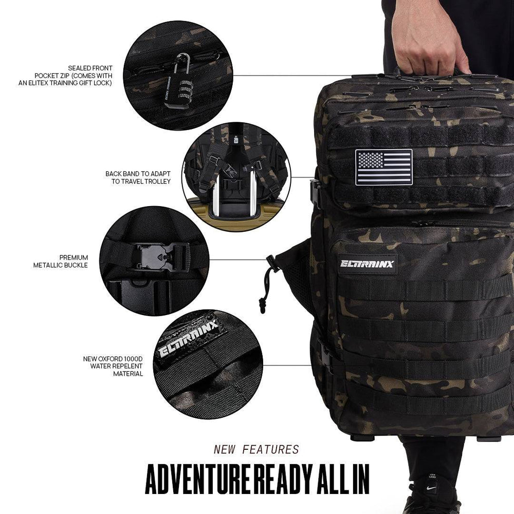 Mochila Táctica V1 45L All In Negro Camuflaje - Elitex Training
