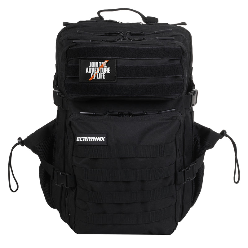 Mochila V1 de 45 L en color Negro, vista frontal.