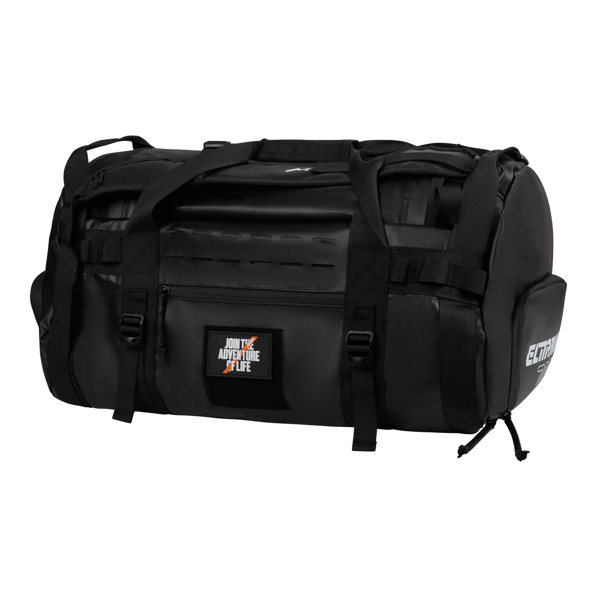 Zijaanzicht van de <tc>Duffel</tc> met een patch over het klittenbandpaneel