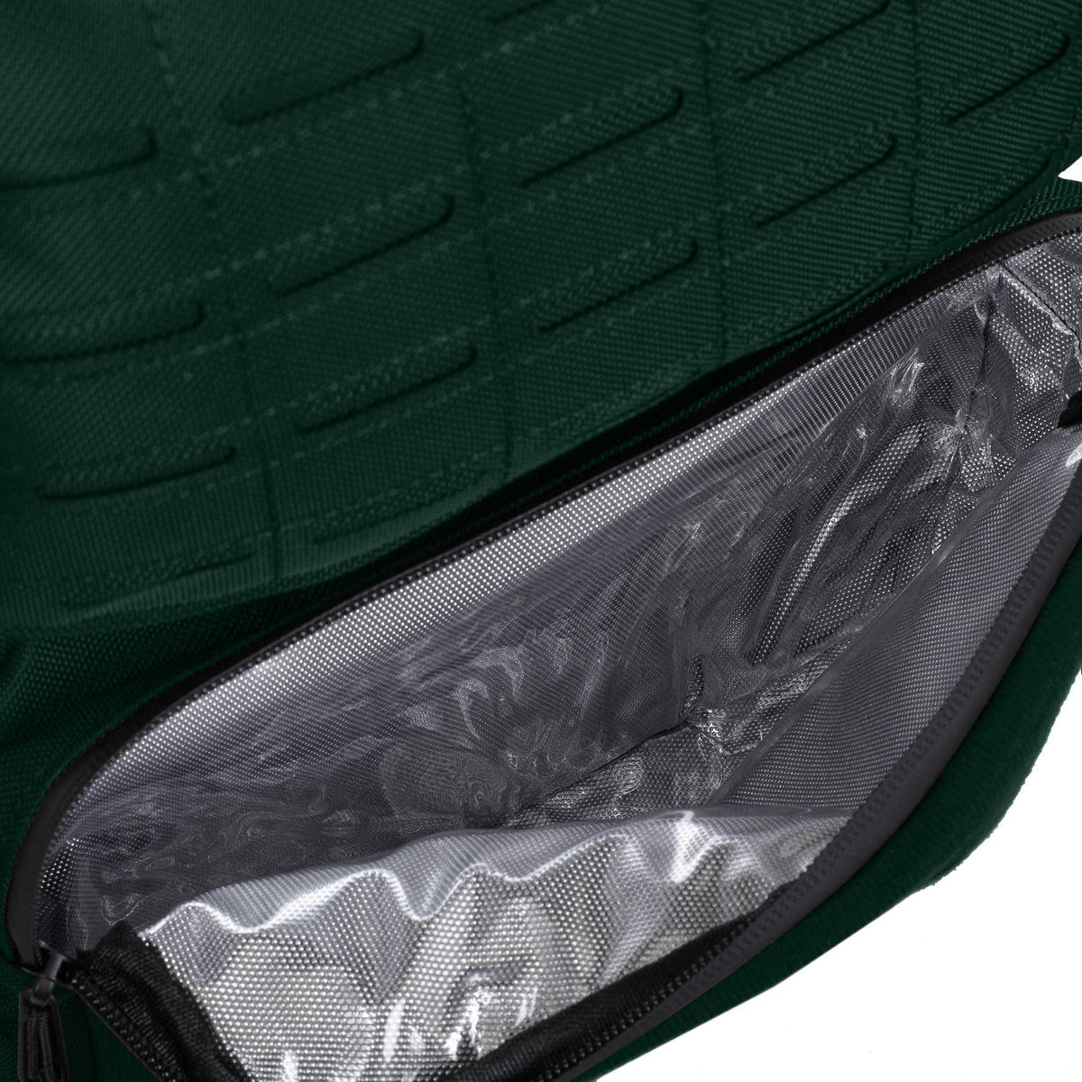 Bolso frontal da PRO SERIES Dust Green aberto, mostrando o forro térmico interno.